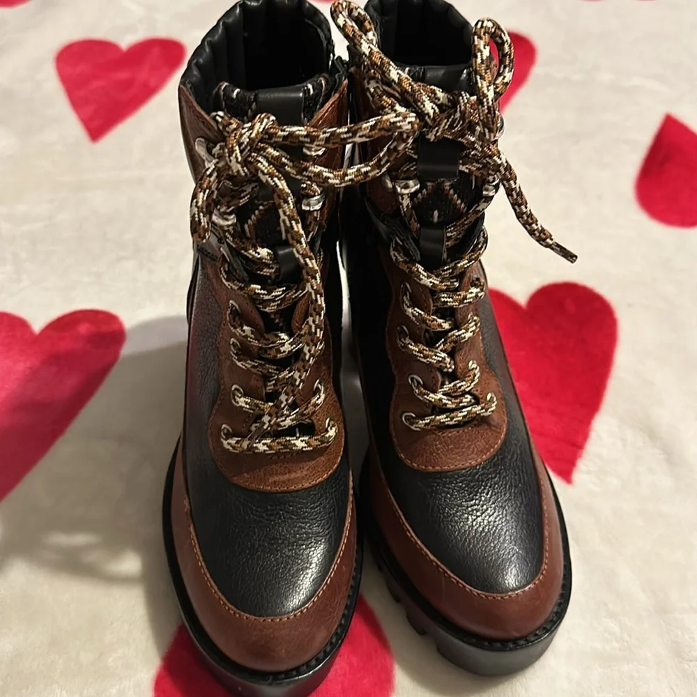 NEW Antonio Melani Penn Leather And Fabric Lug Sole Booties